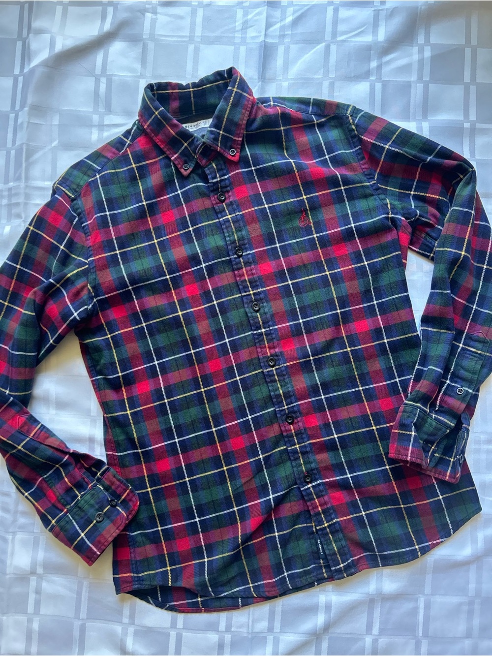 Beanpole Slim Fit Red and Green Plaid Flannel Long Sleeve Button-Down Shirt